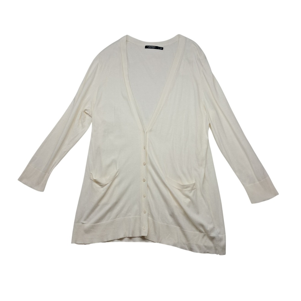 Lauren Ralph Lauren Cardigan Womens 3X Cream V-Neck Button Up Old Money Staple